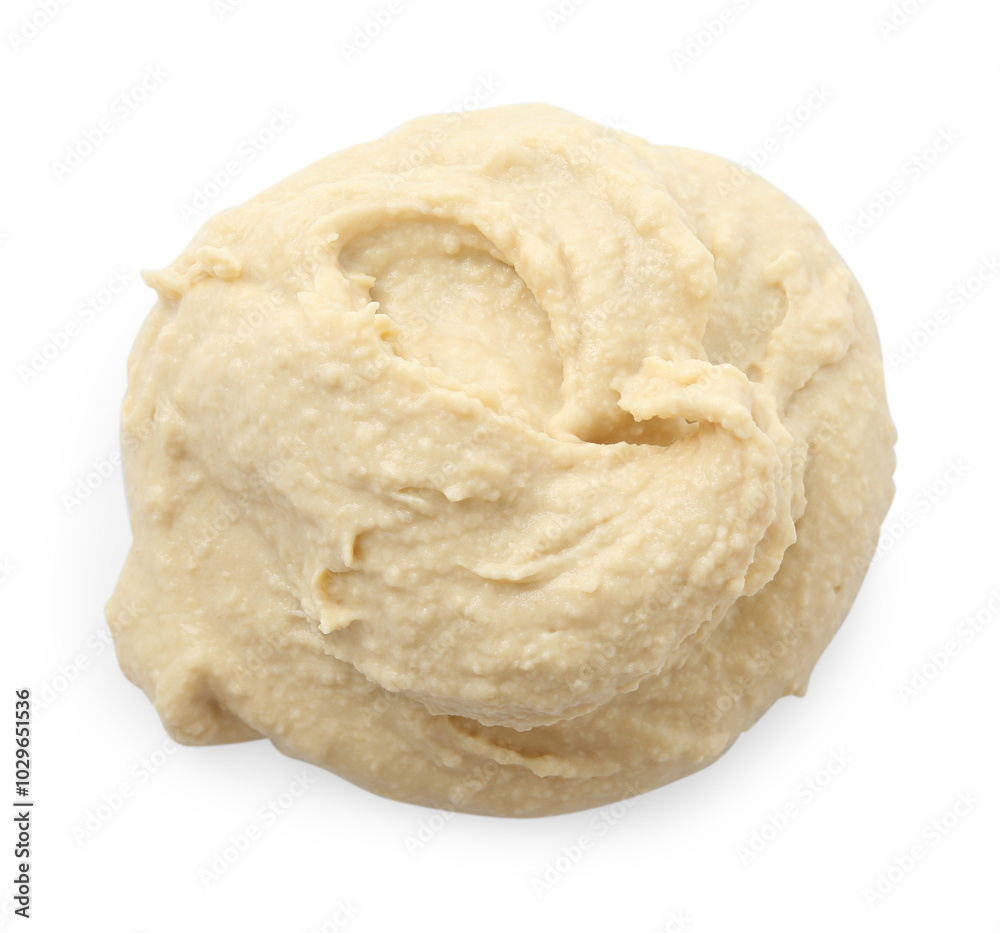 Sample of delicious hummus isolated on white, top view Sample of delicious hummus isolated on white, top view