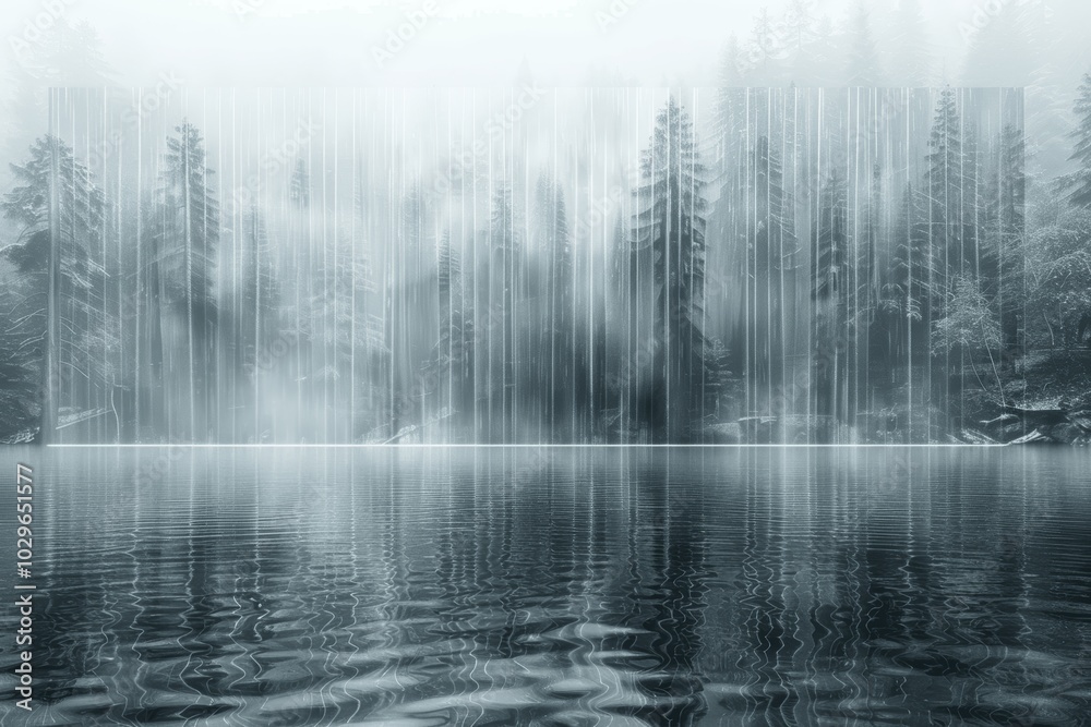 Minimalist Vertical Glass Stripes in Foggy Lake View Minimalist Vertical Glass Stripes in Foggy Lake View