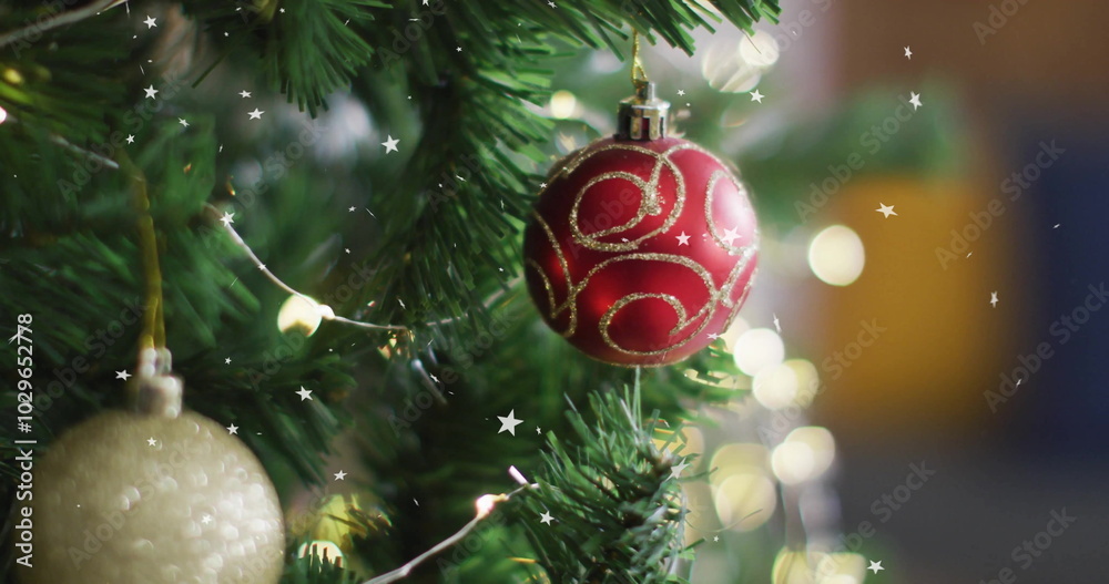 Fototapeta premium Image of stars over christmas decorations