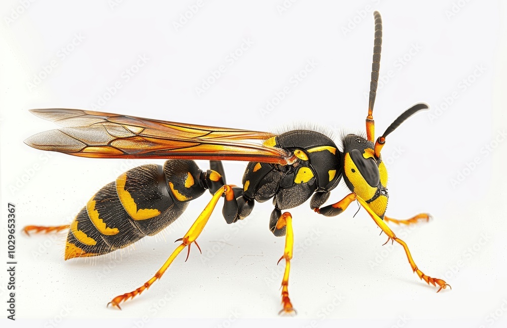 Yellow and Black Caterpillar Parasite Wasp on White Background Yellow and Black Caterpillar Parasite Wasp on White Background