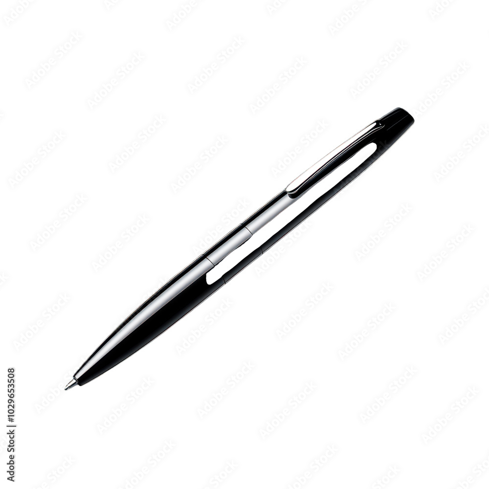 Sleek Black Pen with Metallic Clip, Side View Sleek Black Pen with Metallic Clip, Side View