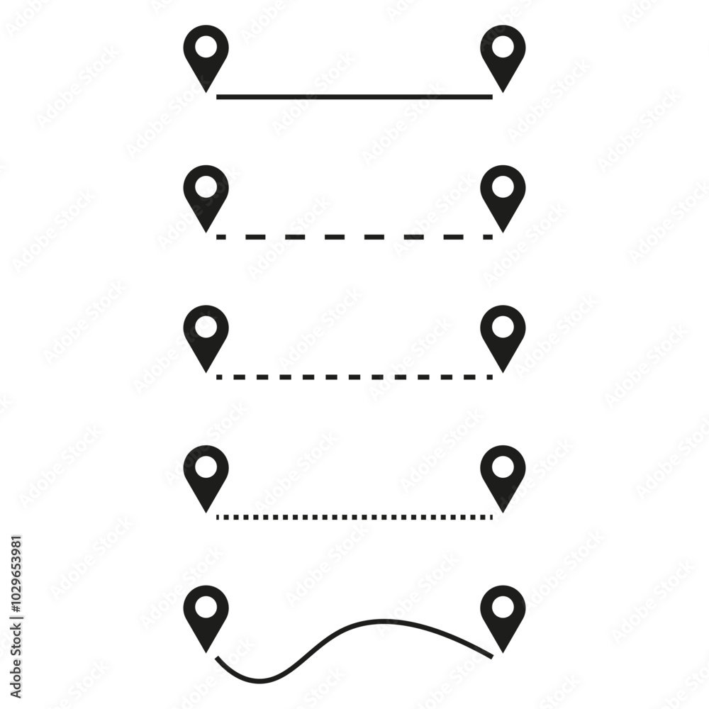 Set of location marker icons with dotted lines. Perfect for navigation and travel designs. Ideal for map interfaces and user interfaces. Set of location marker icons with dotted lines. Perfect for navigation and travel designs. Ideal for map interfaces and user interfaces.