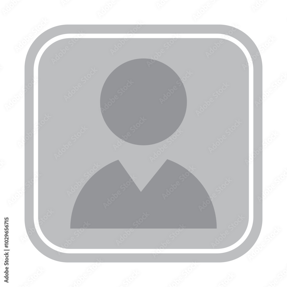 Gray user icon inside square frame. Simple head and shoulders silhouette. Represents a generic user profile. Gray user icon inside square frame. Simple head and shoulders silhouette. Represents a generic user profile.