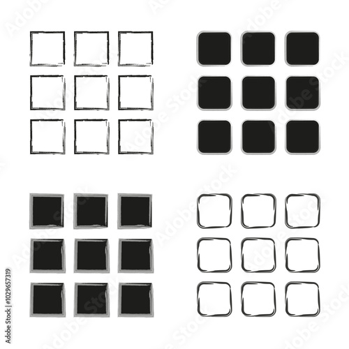 Grid icon. Square outline pattern. Minimal vector grid. Black square shapes.