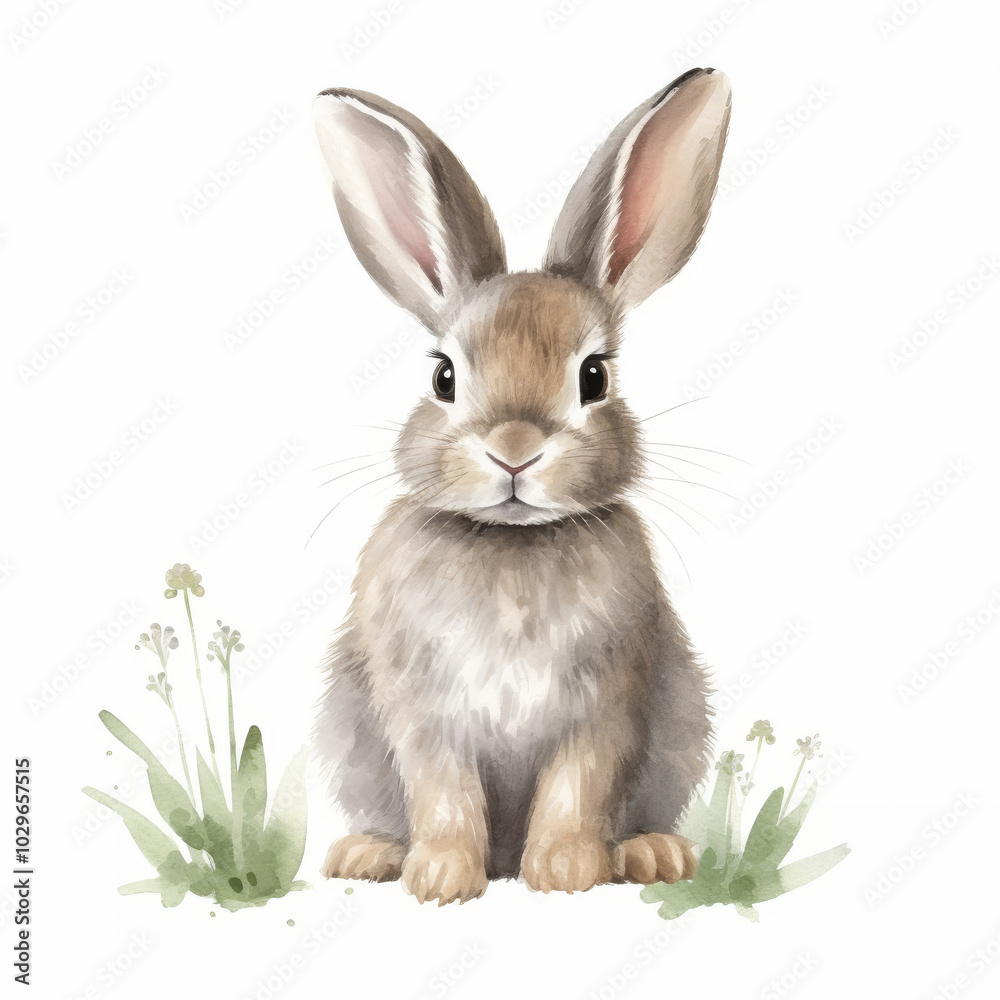 Obraz premium Cute Bunny Illustration with Greenery ? Perfect for Children's Books and Spring Decor