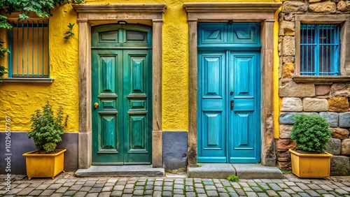 Kuzguncuk, Istanbul, boasts colorful doors, vibrant architecture, and charming cobblestone streets, creating an enchanting atmosphere that captures the essence of this picturesque neighborhood. photo