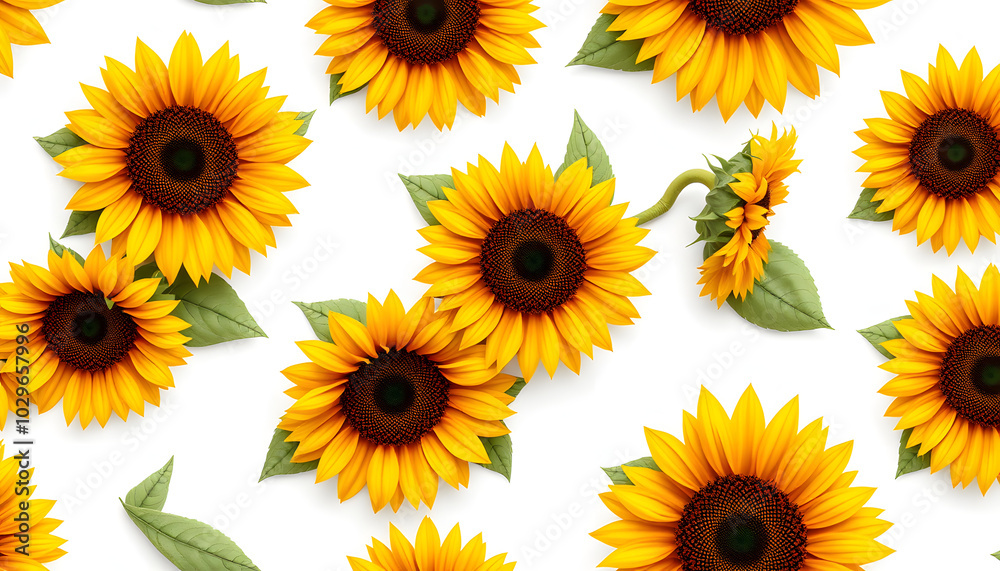 Fototapeta premium Seamless pattern with sunflower on a white background isolated with white highlights, png