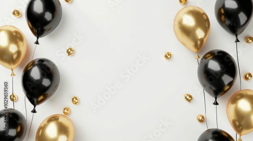 Black and Gold Balloons on White Background photo