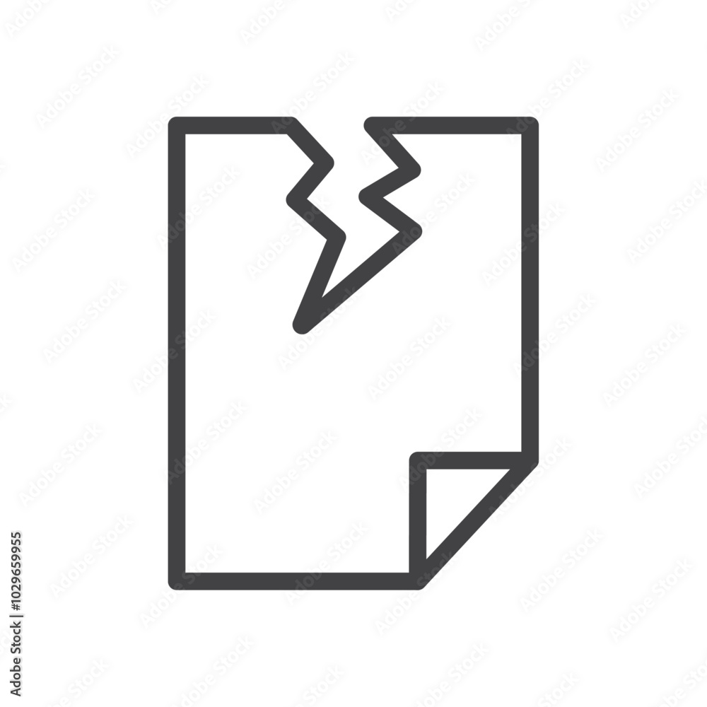 Broken file icon Thin outline art symbol Broken file icon Thin outline art symbol