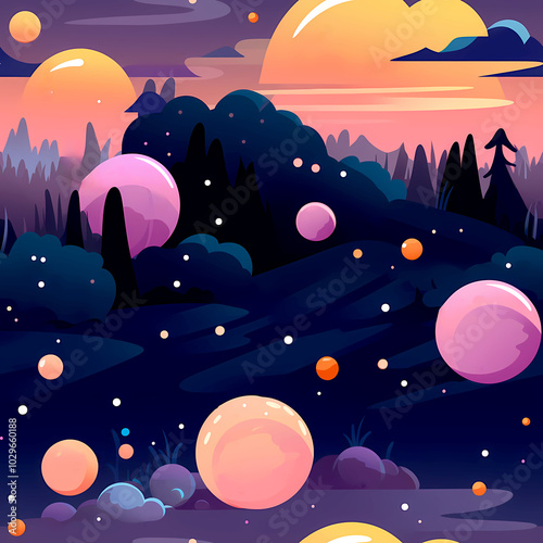 Futuristic Space Pattern with Planets and Orbit Lines