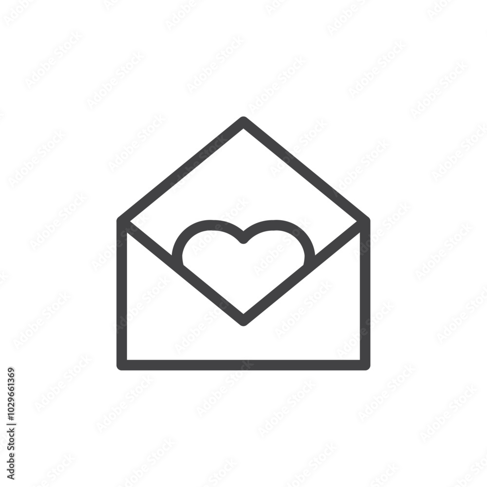 Love envelop icon Thin outline art symbol Love envelop icon Thin outline art symbol