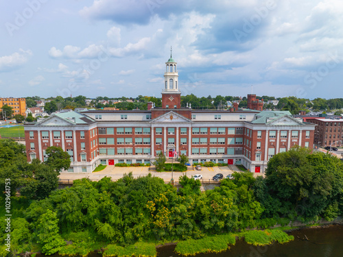 William E Tolman High School aerial view in downtown Pawtucket, Rhode Island RI, USA.