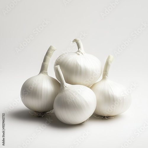 medium white onions n white background studio photograph, no shadow, photorealistic photo