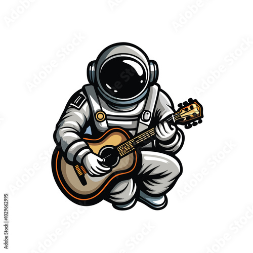 A sketch of an astronaut in a spacesuit playing an acoustic guitar.