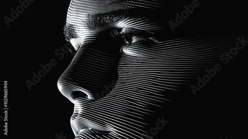 Abstract Side Profile Portrait with Dramatic Striped Lighting, Creating a Futuristic and Minimalist Aesthetic photo