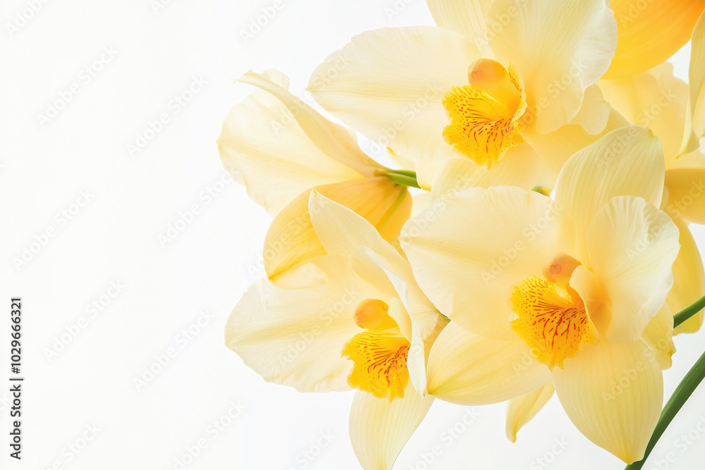 Yellow orchids on a white isolated background. Yellow orchids on a white isolated background.