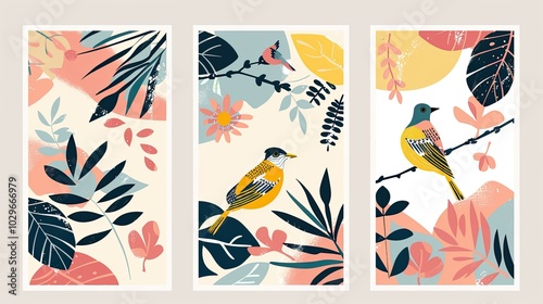A collection of bird paintings with a variety of colors and styles