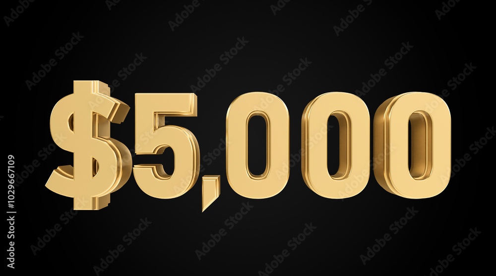five thousand dollars with gold textured, 3D five thousand dollars with gold textured, 3D