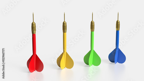 The multi color dart on white background 3d rendering.