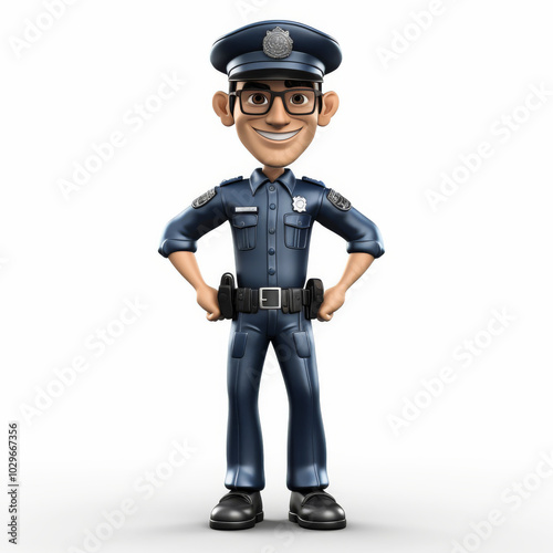 Cartoon Policeman Character Illustration - Friendly Police Officer in Uniform for Kids' Education and Safety Campaigns