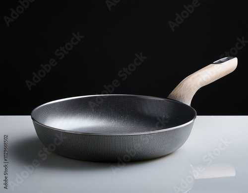 nonstick pan on white table at black background photo