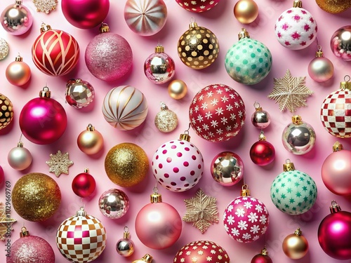 Wallpaper Mural Abstract New Year Christmas Seamless Pattern with Rounded Shapes and Baubles on Pink Background Torontodigital.ca