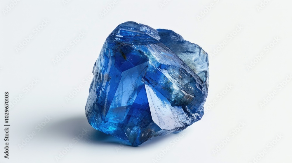 A large blue crystal formation sits on a white background A large blue crystal formation sits on a white background
