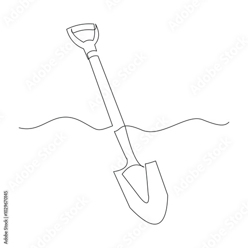 Continuous single line sketch drawing of shovel used in agricultural and plantation work activity one line vector illustration