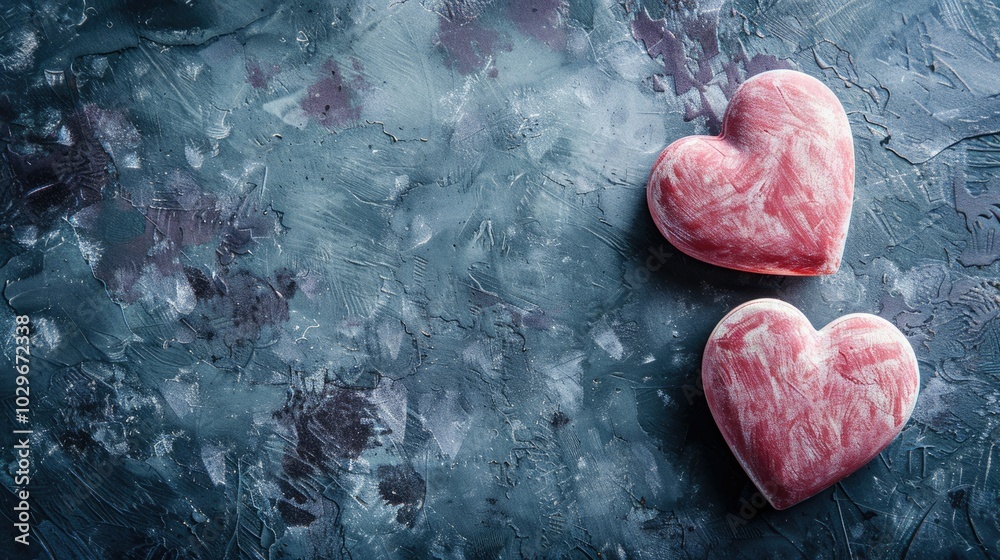 Two hearts are on a pink background Two hearts are on a pink background