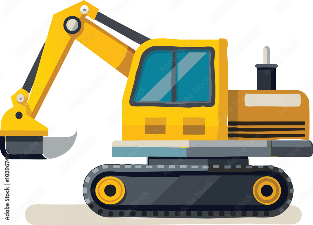 Excavator flat vector illustration on white background. Excavator flat vector illustration on white background.