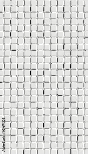 White, 3D Mosaic Tiles arranged in the shape of a wall. Hexagonal, Semigloss, Bricks stacked to create a Futuristic block background. 3D Render isolated with white highlights, png