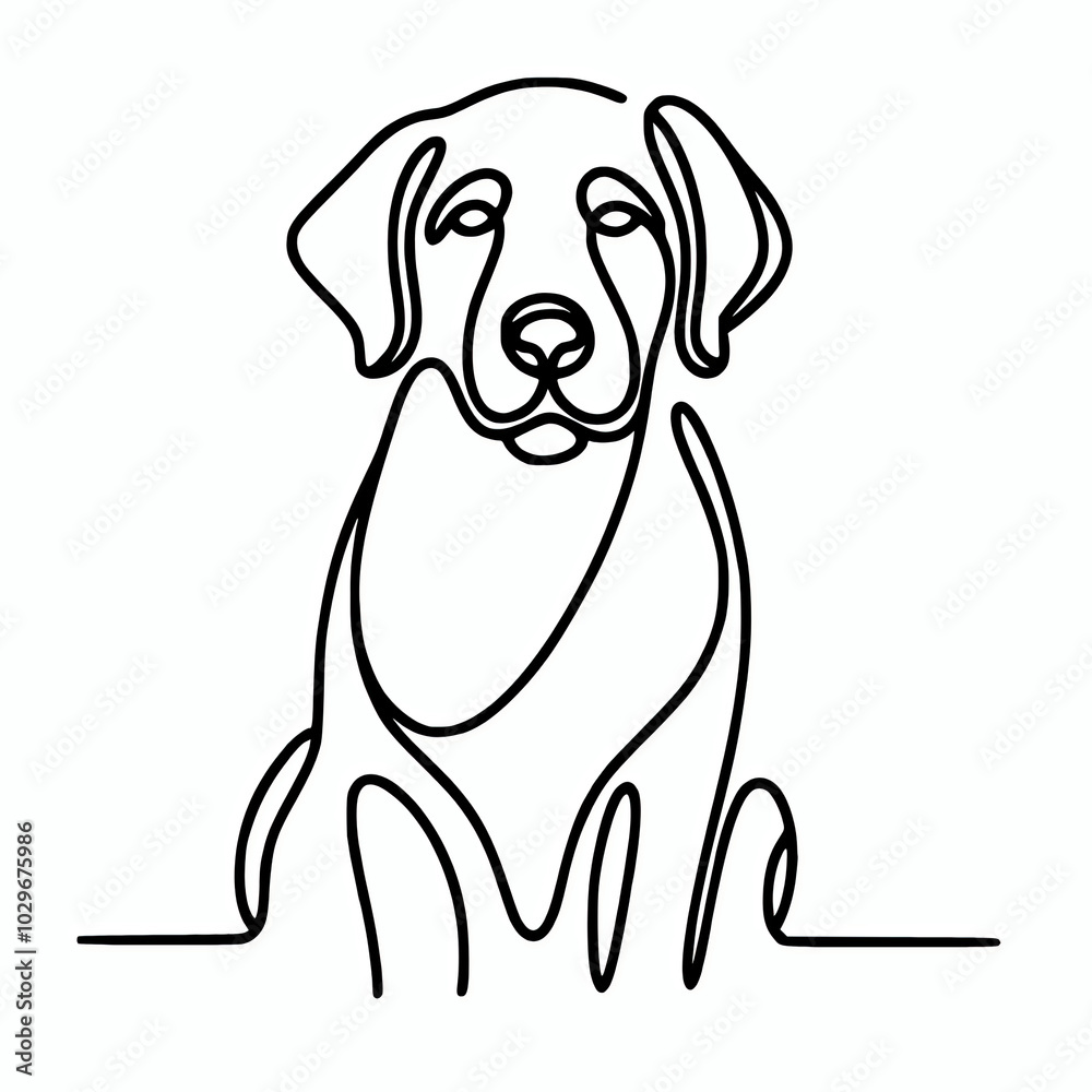 Line art drawing of a golden retriever dog silhouette outline Line art drawing of a golden retriever dog silhouette outline
