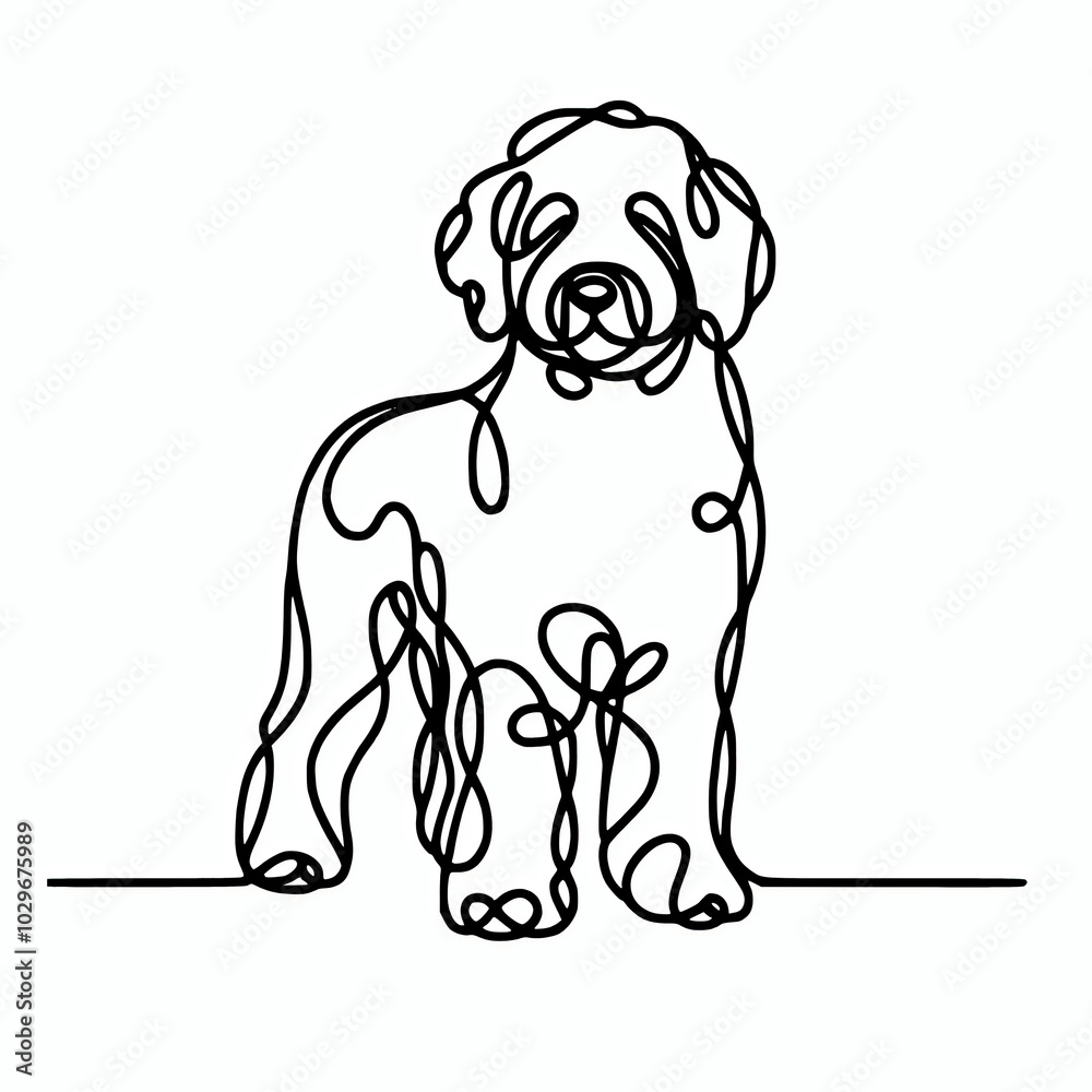 Fototapeta premium Goldendoodle single one continuous line drawing vector illustration, doodle dog outline silhouette