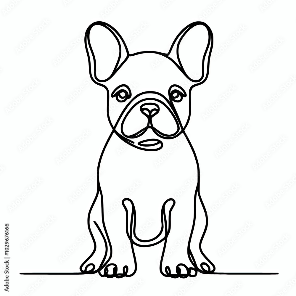 Obraz premium French bulldog single continuous line art drawing silhouette vector illustration, frenchie outline design element