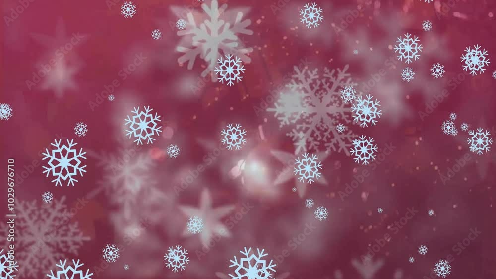 Animation of snow falling over red background Animation of snow falling over red background