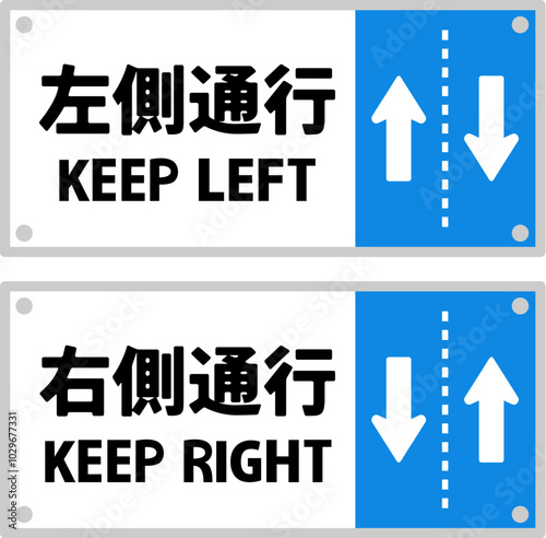 左側通行と右側通行の案内表示板