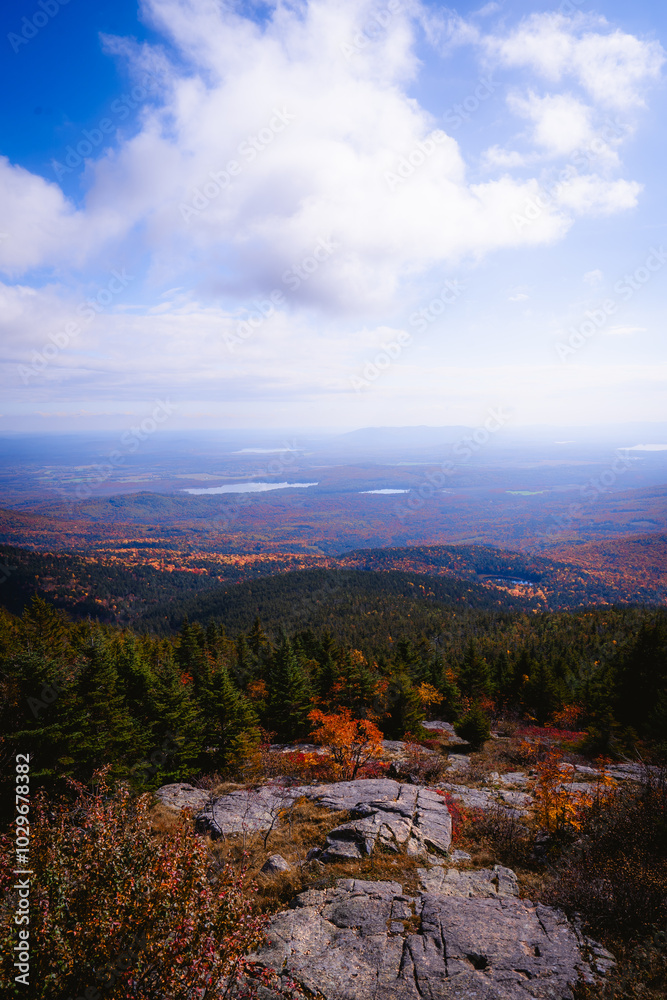 Epic Wide View From New Hampshire Fire Lookout Tower. Landscape Sweeping View Fall Foliage Autumn Season in October. Nature Environment Beauty Remote Epic Wide View From New Hampshire Fire Lookout Tower. Landscape Sweeping View Fall Foliage Autumn Season in October. Nature Environment Beauty Remote