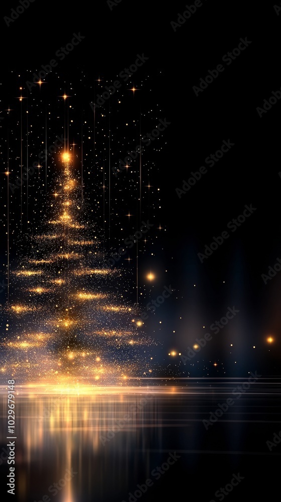 Naklejka premium An illustration of a golden glitter minimal Christmas tree on black background.
