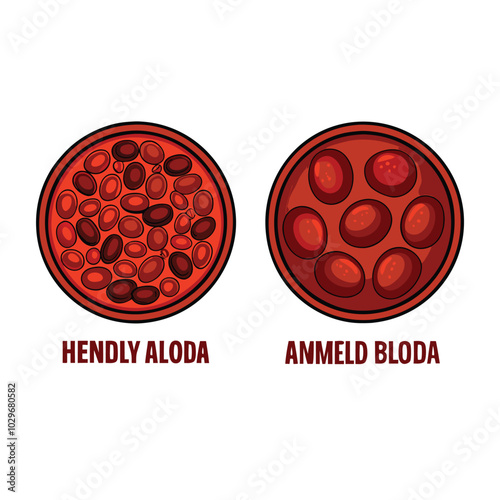 Create a vector illustration comparing the difference between "Hendly Aloda" and "Anmeld Bloda".