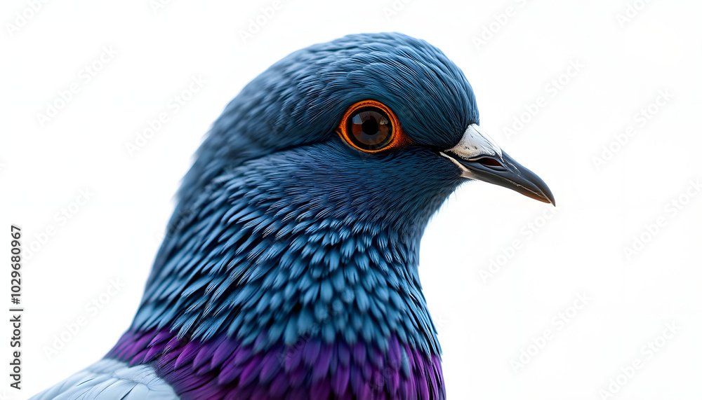 Obraz premium blue feather pigeon macro photo. texture or background isolated with white highlights, png