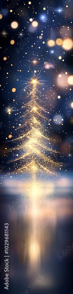 Naklejka premium An illustration of a golden glitter minimal Christmas tree on black background.