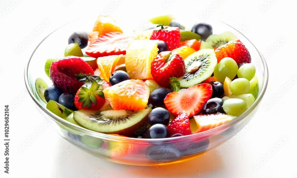 An assorted fruit medley arranged in a dish, isolated on a white backdrop, showcasing a variety of colorful and fresh fruits An assorted fruit medley arranged in a dish, isolated on a white backdrop, showcasing a variety of colorful and fresh fruits