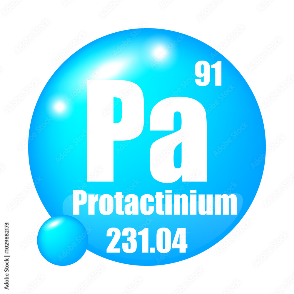 Pa icon. Protactinium element. Atomic number 91. Mass 231.04. Blue sphere background. Vector symbol. Pa icon. Protactinium element. Atomic number 91. Mass 231.04. Blue sphere background. Vector symbol.