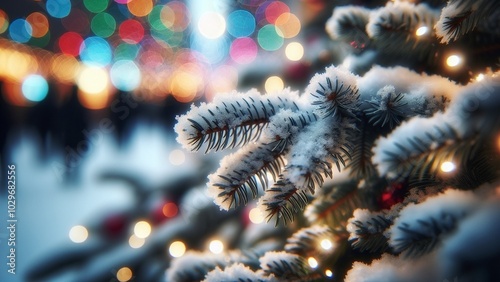 a branch of a Christmas tree on which there is snow