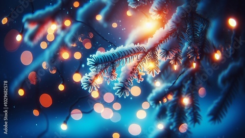 a branch of a Christmas tree on which there is snow