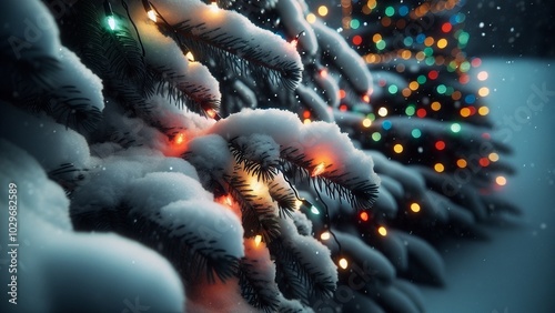 a branch of a Christmas tree on which there is snow