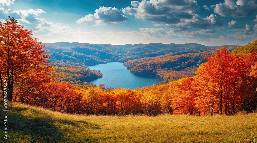 Serene Autumn Landscape with Vibrant Foliage Serene Autumn Landscape with Vibrant Foliage