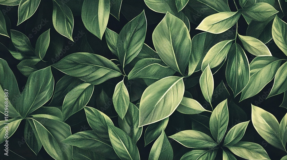 Lush Green Leaves on Dark Background