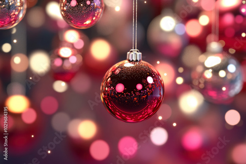 Christmas balls hanging from a string against a brick wall, creating a festive and colorful holiday decoration.