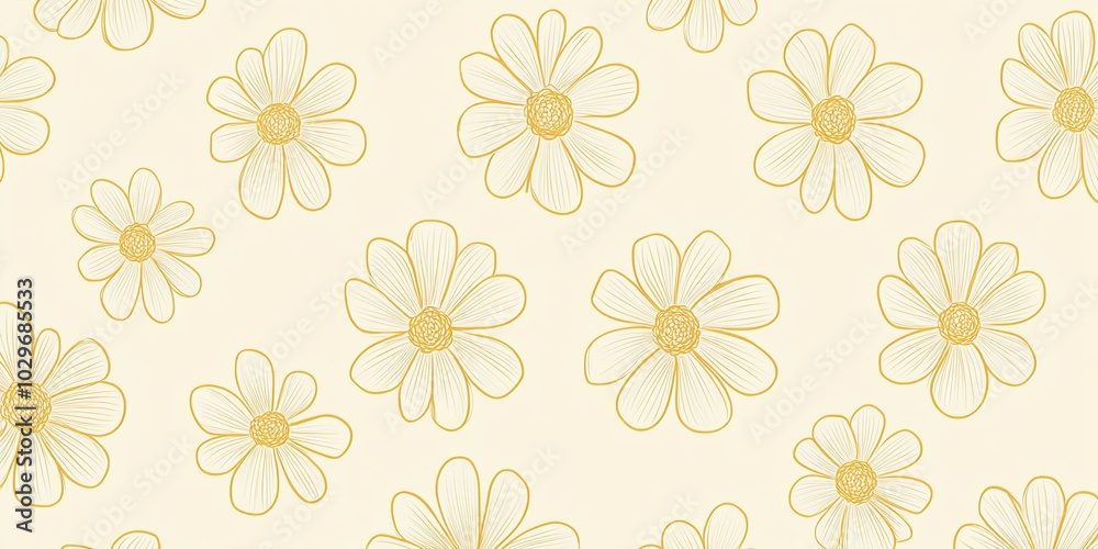 light gold background with outlined small daisies, yellow lines with veins and cores, artistic design for wallpaper card flyer post backdrop light gold background with outlined small daisies, yellow lines with veins and cores, artistic design for wallpaper card flyer post backdrop